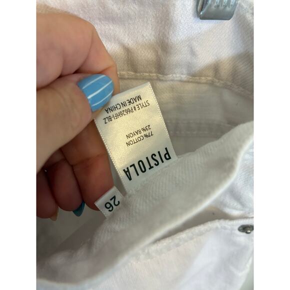 Pistola Denim Straight Leg Sz 26 White High Rise Distressed Tapered Mom Jeans - Picture 4 of 5